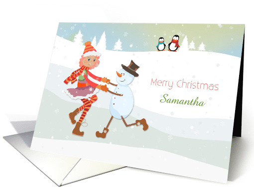 Dancing Girl, Snowman, Christmas, Customize Name card (1335900)