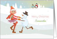 Dancing Girl, Snowman, Christmas, Customize Name card