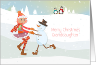 Dancing Girl, Snowman, Christmas, Granddaughter card