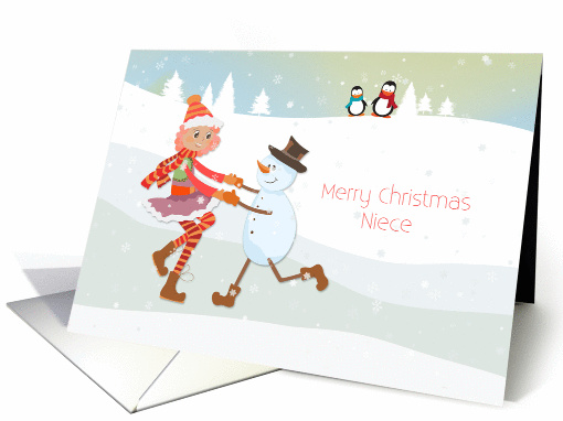 Dancing Girl, Snowman, Christmas, Niece card (1335914)