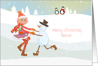 Dancing Girl, Snowman, Christmas, Niece card