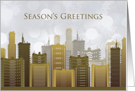 Gold, Silver, Urban Skyline Season’s Greetings card