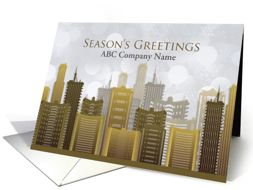 Gold, Silver, Urban Skyline Season's Greetings, Customizable card
