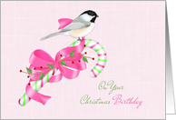 Bird on Candy Cane, Christmas Birthday card