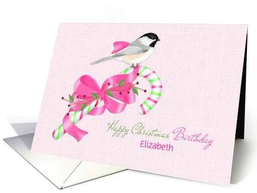 Bird on Candy Cane, Christmas Birthday, Customize card (1342356)