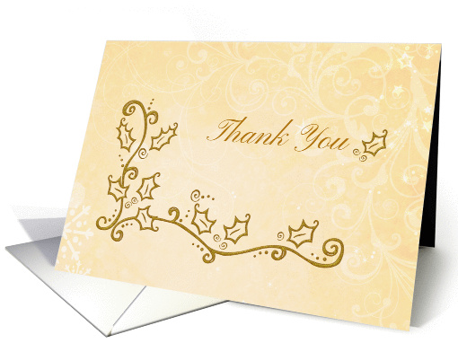 Elegant Gold Holly, Holiday Thank You card (1342828)