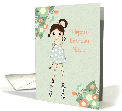 Niece Birthday, Brunette, Sage Green Floral card (1348238)