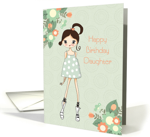 Daughter Birthday, Brunette, Sage Green Floral card (1348258)
