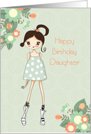 Daughter Birthday, Brunette, Sage Green Floral card