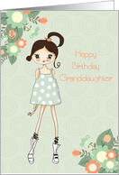 Granddaughter Birthday, Brunette, Sage Green Floral card