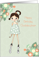 Goddaughter Birthday, Brunette, Sage Green Floral card
