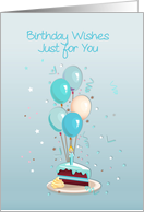Birthday, Blue Cake, Balloons card