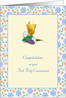 First Communion Congratulations, Chalice, Blue Flowers card