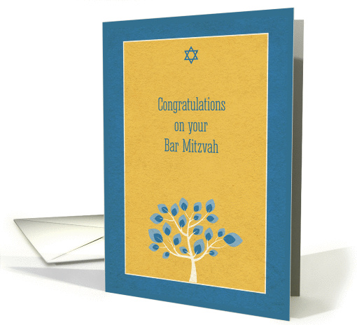 Bar Mitzvah Congratulations, Blue Tree, Gold card (1351810)