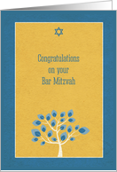 Bar Mitzvah Congratulations, Blue Tree, Gold card