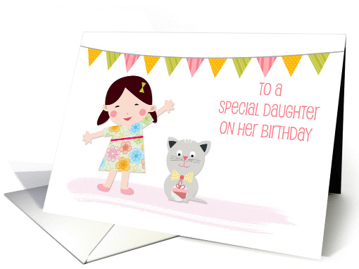 Birthday, Asian Girl, Kitten, For Daughter card (1352736)