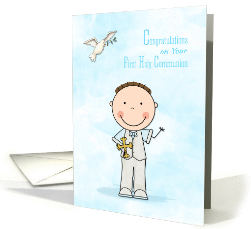 First Communion, Dark Hair Boy, Congratulations card (1353120)