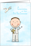 First Communion, Dark Hair Boy, Congratulations card