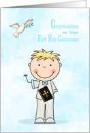 First Communion, Blonde Boy, Congratulations card