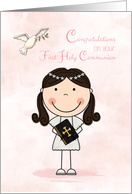 First Communion, Dark-haired Girl, Congratulations card
