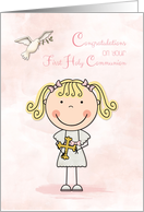 First Communion, Blonde Girl, Congratulations card