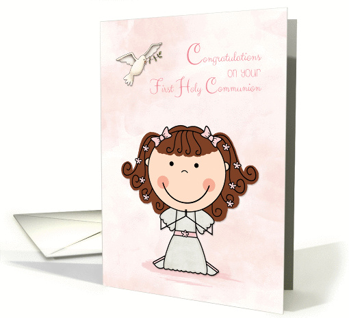 First Communion, Brown Hair Girl, Congratulations card (1353276)