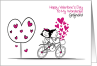 Cartoon Couple on Bicycle, Valentine for Girlfriend card