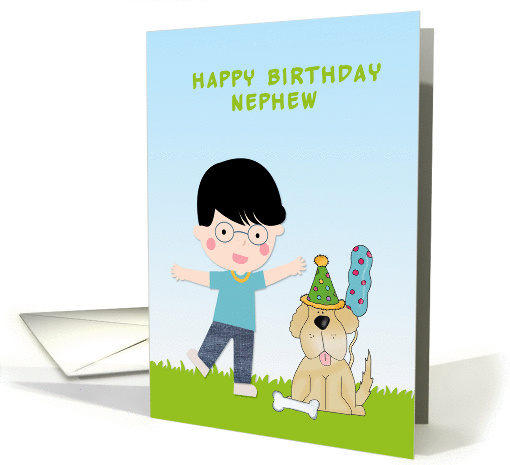 Boy with Eyeglasses, Dog, Birthday For Nephew card (1353874)