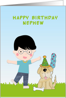 Boy with Eyeglasses, Dog, Birthday For Nephew card