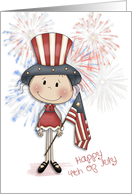 Patriotic Girl, Fireworks, Fourth of July card