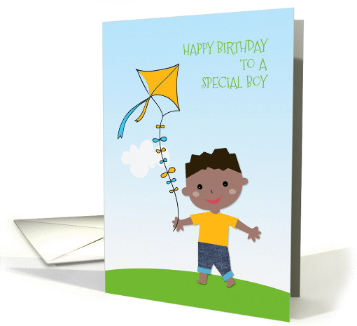Dark-skinned Boy, Kite, Happy Birthday card (1355134)