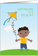 Dark-skinned Boy, Kite, Happy Birthday card