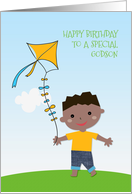 Dark-skinned Boy, Kite, Happy Birthday Godson card