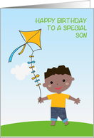 Dark-skinned Boy, Kite, Happy Birthday Son card
