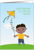 Dark-skinned Boy, Kite, Happy Birthday Nephew card