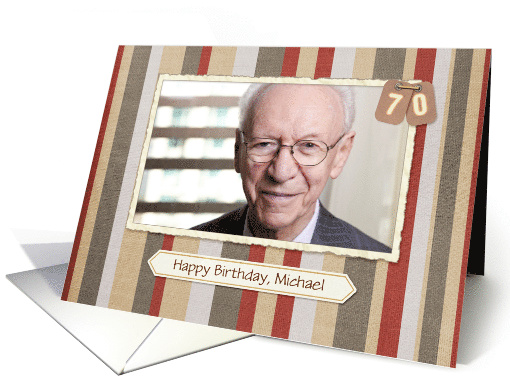 Masculine Stripes, 70th Birthday, Photo Card, Customize Name card