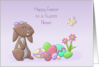 Happy Easter Niece, Cute Rabbit, Easter Eggs and Flowers card