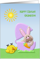 Happy Easter Grandson, Cute Bunny and Chick card