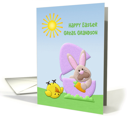 Happy Easter Great Grandson, Cute Bunny and Chick card (1358916)