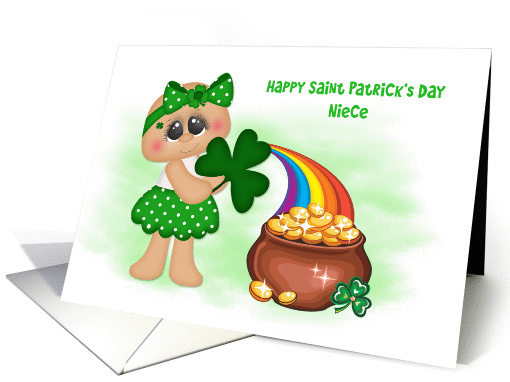 Little Girl, Pot of Gold, Rainbow, Saint Patrick's Day Niece card