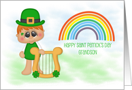 Little Boy with Harp, Rainbow, Saint Patrick’s Day Grandson card