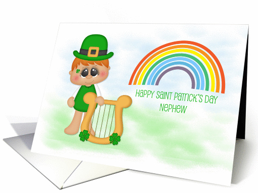 Little Boy with Harp, Rainbow, Saint Patrick's Day Nephew card