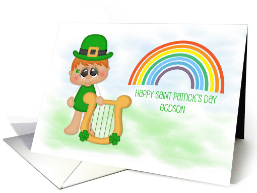 Little Boy with Harp, Rainbow, Saint Patrick's Day Godson card