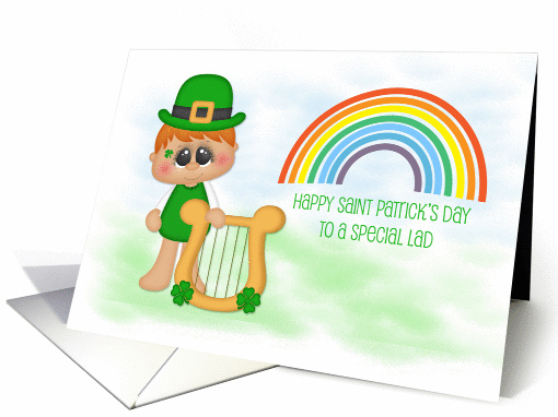 Little Boy with Harp, Rainbow, Saint Patrick's Day Special Lad card