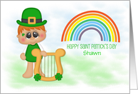 Little Boy with Harp, Rainbow, Saint Patrick’s Day Personalize card