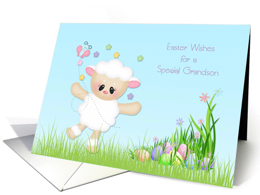 Sweet Lamb, Easter Eggs, Happy Easter Grandson card (1360946)
