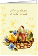 Easter Basket with Eggs and Chick, Yellow, Customize card
