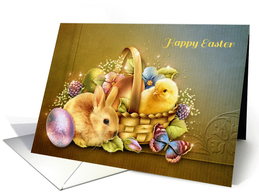 Easter Basket with Bunny and Chick card (1360964)