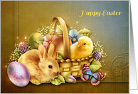 Easter Basket with Bunny and Chick card