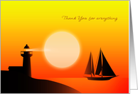 Thank You, Lighthouse, Sailboat, Sunset card